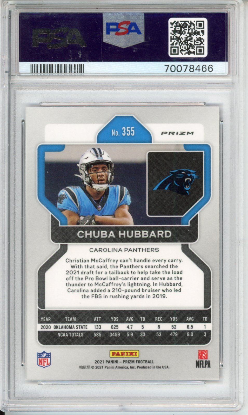 2021 Panini Prizm Chuba Hubbard #355 Snakeskin PSA 10