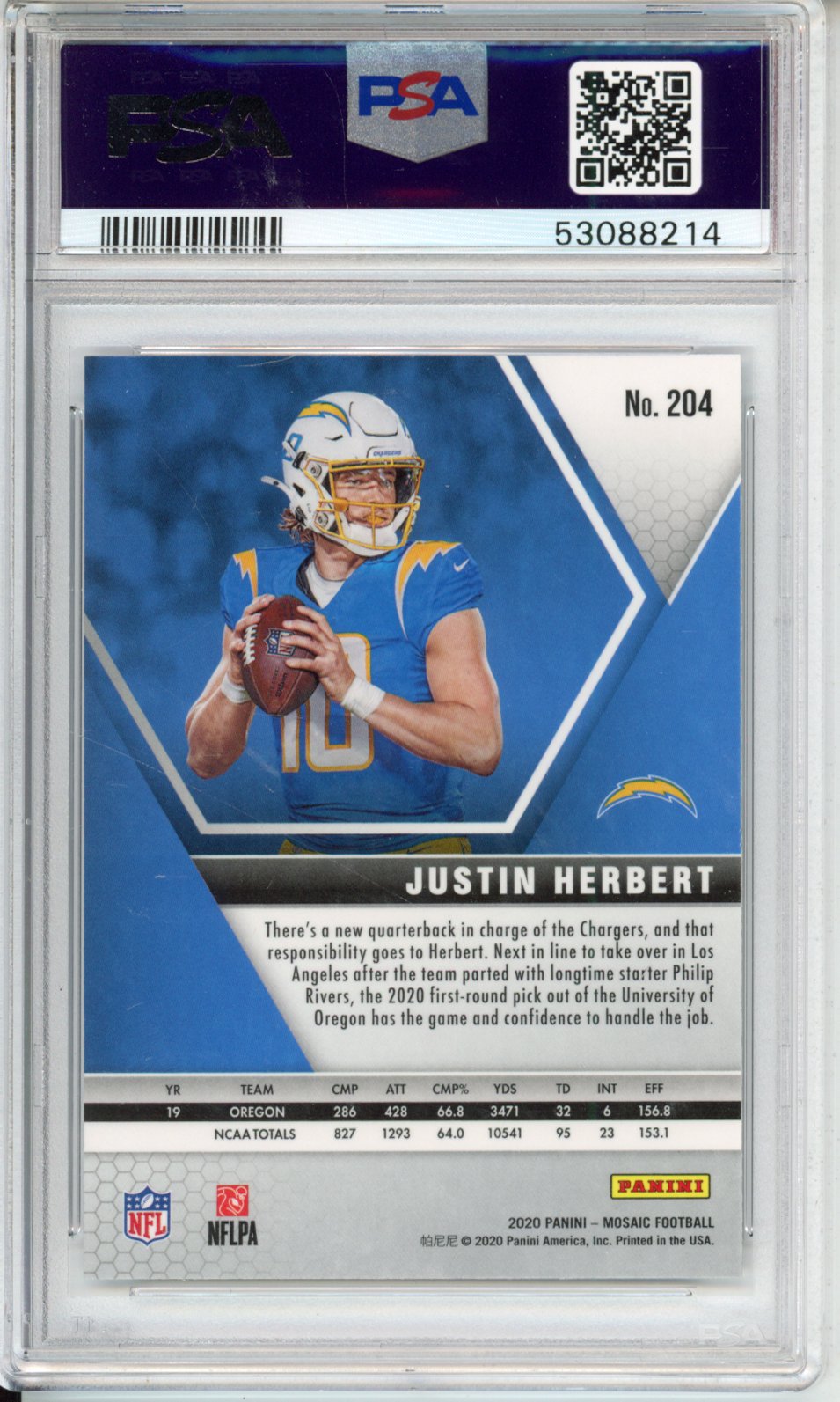 2020 Panini Mosaic Football Justin Herbert #204 Mosaic English PSA 9