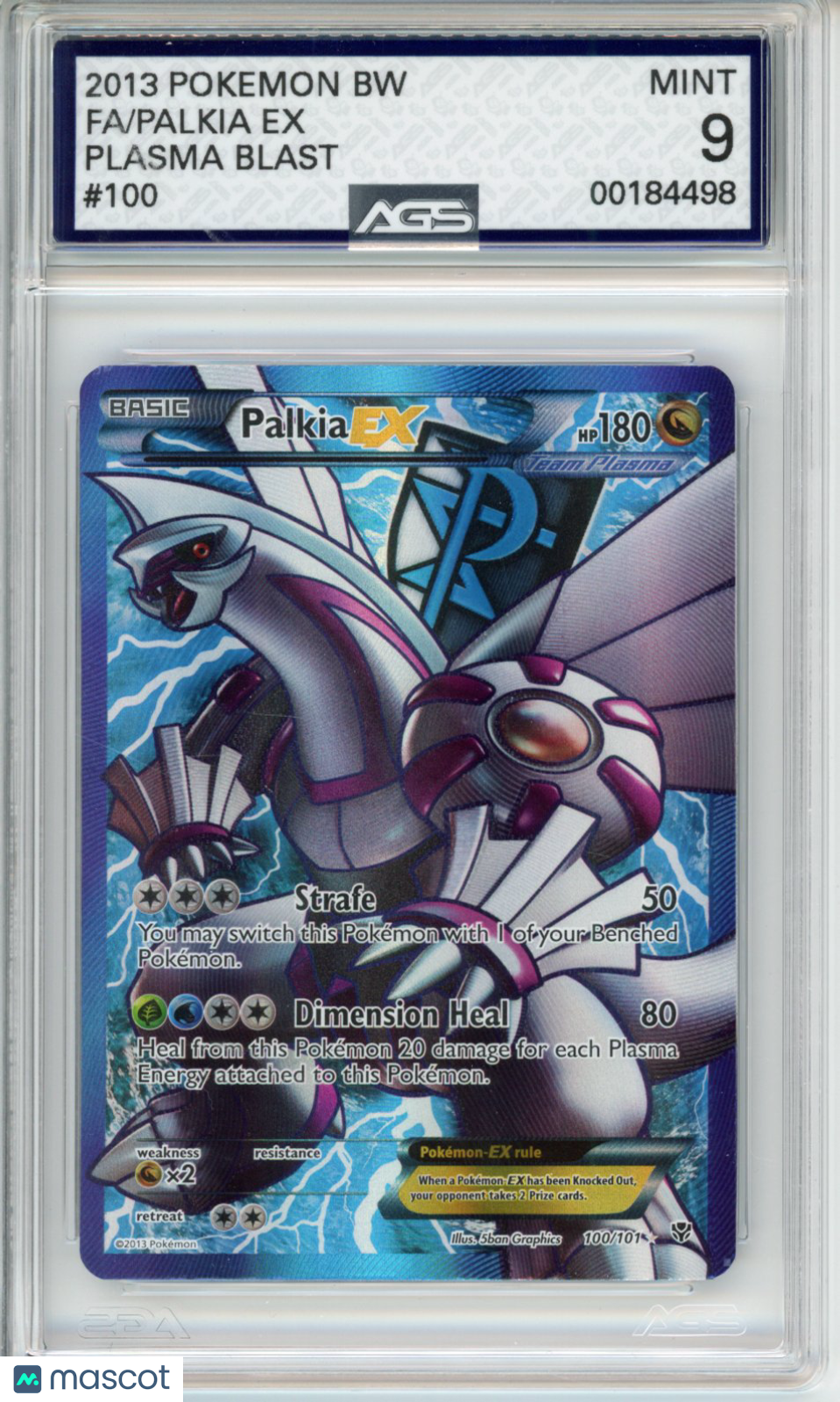 2013 Pokemon Plasma Blast Palkia EX #100 AGS 9