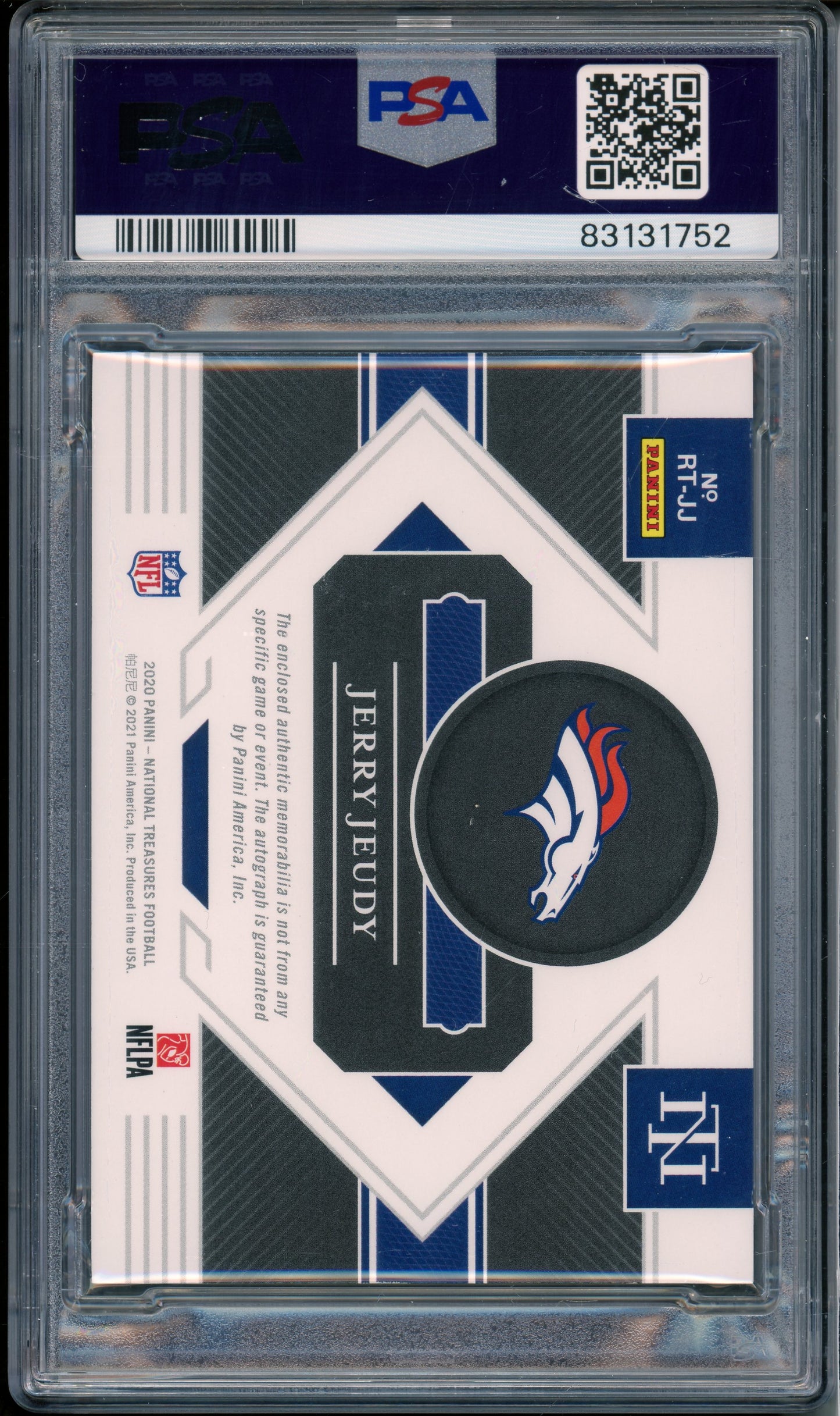 2020 National Treasures Jerry Jeudy #RTJJ Rookie Patch Auto NFL Shield RPA 1/1 PSA 8