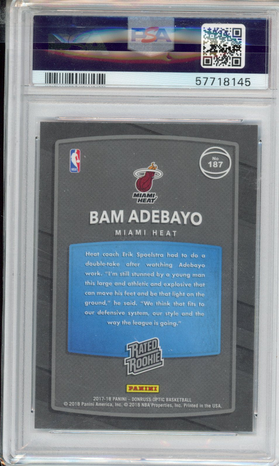 2017 Panini Donruss Optic Bam Adebayo #187 Red Yellow PSA 10