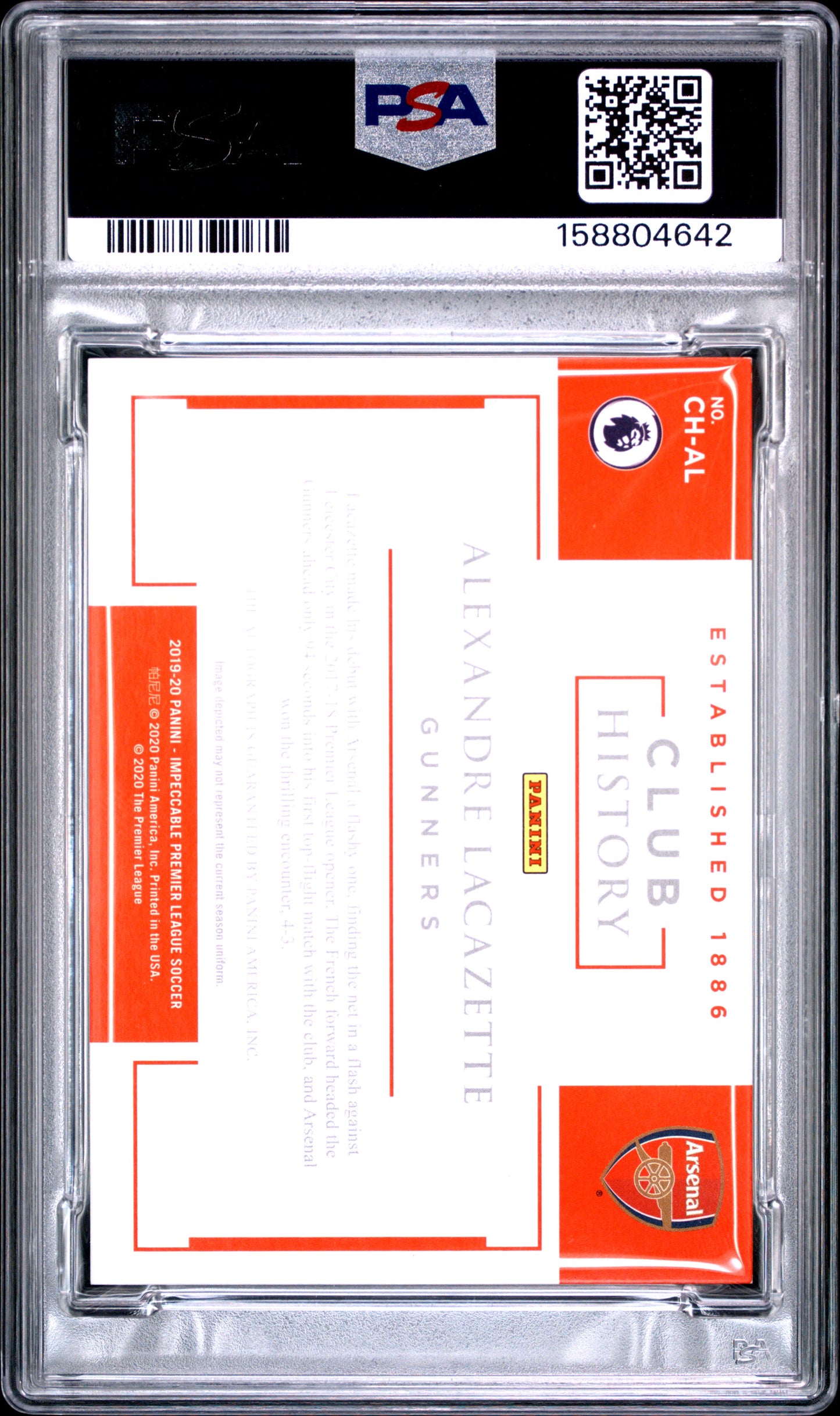 2019 unknown unknown Panini Impeccable Premier League Impeccable Club History Autographs Alexandre Lacazette CHAL English PSA 8