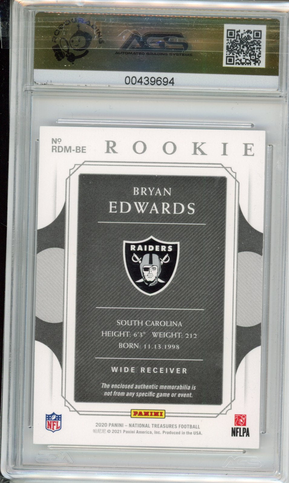 2020 Panini National Treasures Bryan Edwards #RDM-BE /99 AGS 10