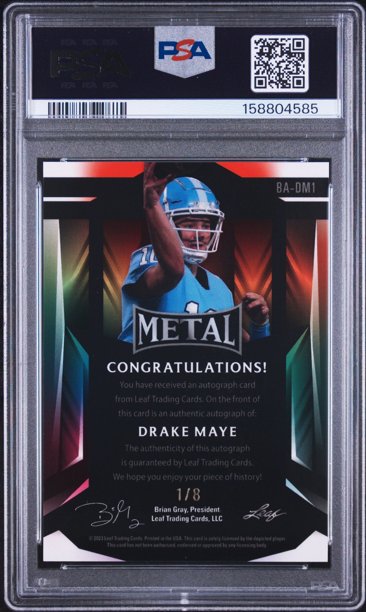 2023 Leaf Metal Autographs Drake Maye Silver Wave BADM1 English PSA 10