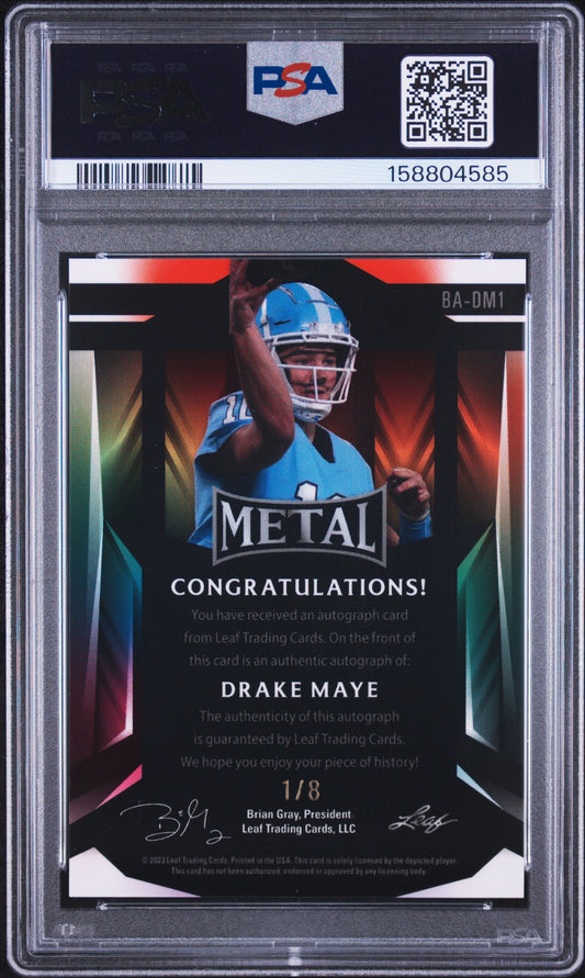 2023 Leaf Metal Autographs Drake Maye Silver Wave BADM1 English PSA 10