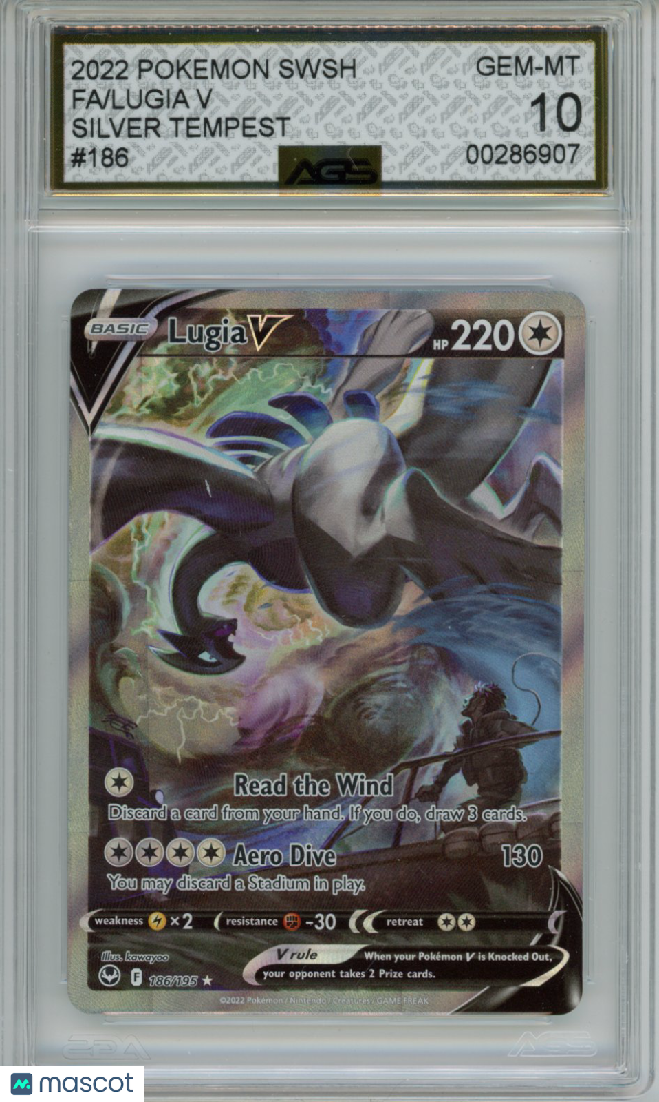 2022 Pokemon Silver Tempest Lugia V #186/195 AGS 10