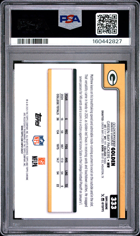 2025 Topps Chrome Football Matthew Golden #333 Teal Refractor English PSA 9