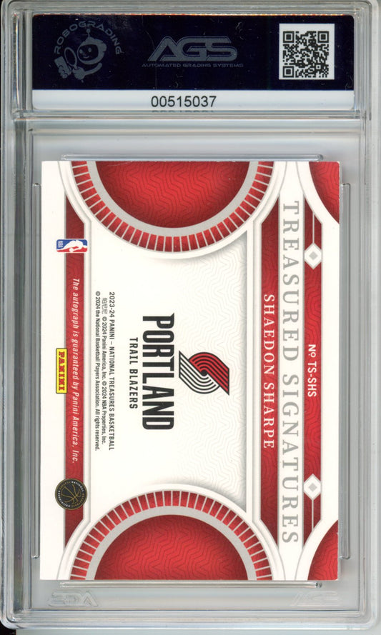 Basketball 2023-24 Panini National Treasures SHAEDON SHARPE #TS-SHS /24 AGS 9