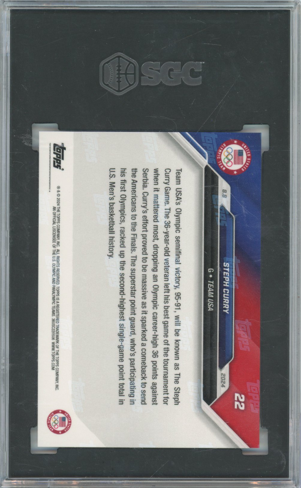 2024 Topps Now Olympics Steph Curry #22 Base English SGC 9.5