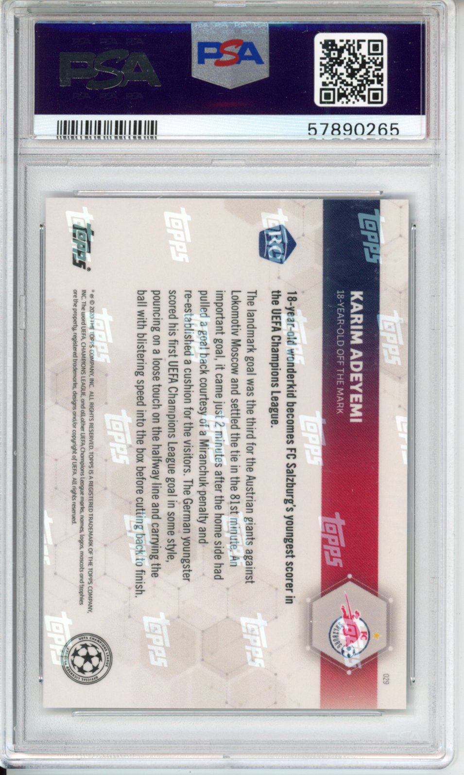 2020-21 Topps Now UEFA Champions League Karim Adeyemi #029 PSA 10