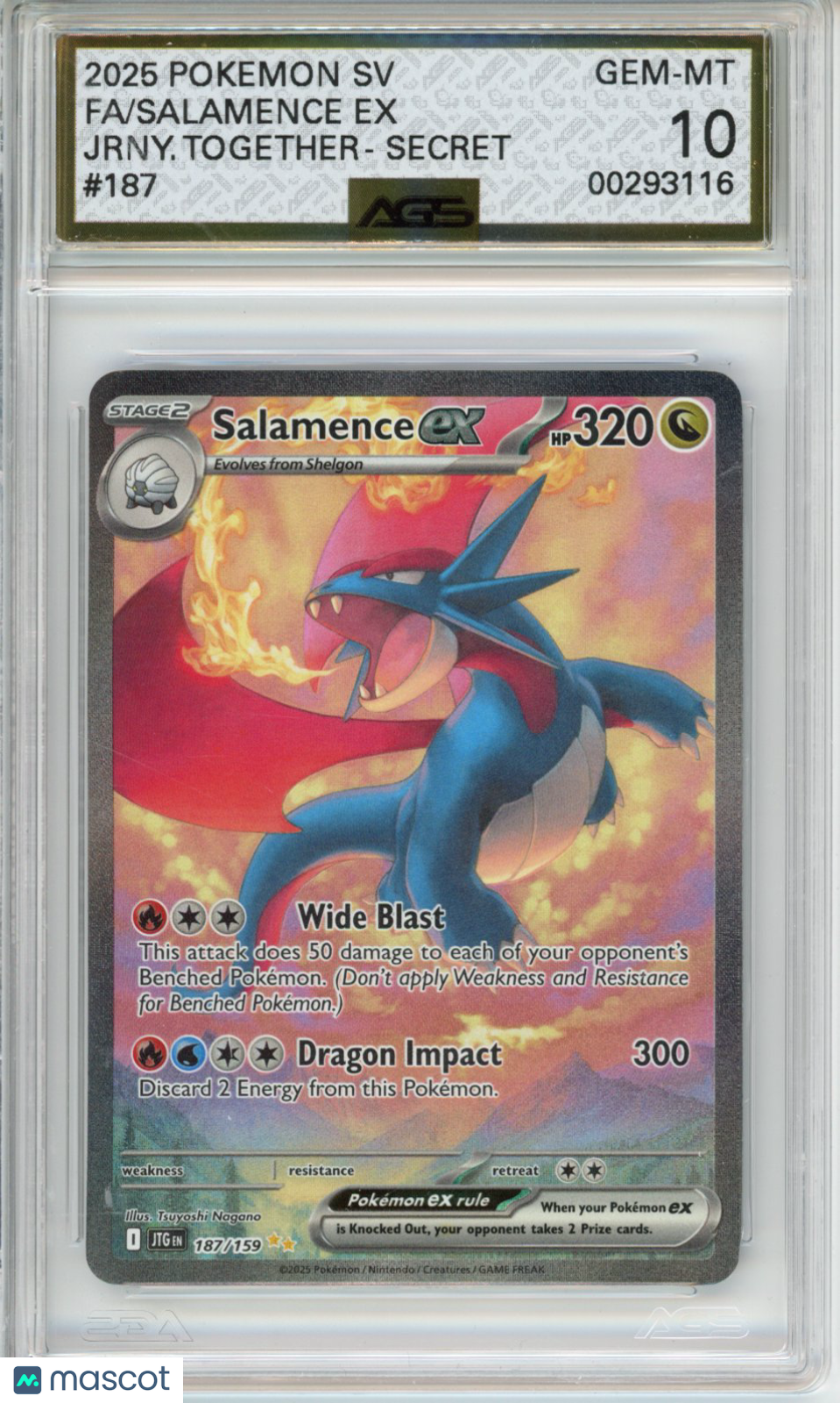 2025 Pokemon JOURNEY TOGETHER Salamence ex #187 AGS 10