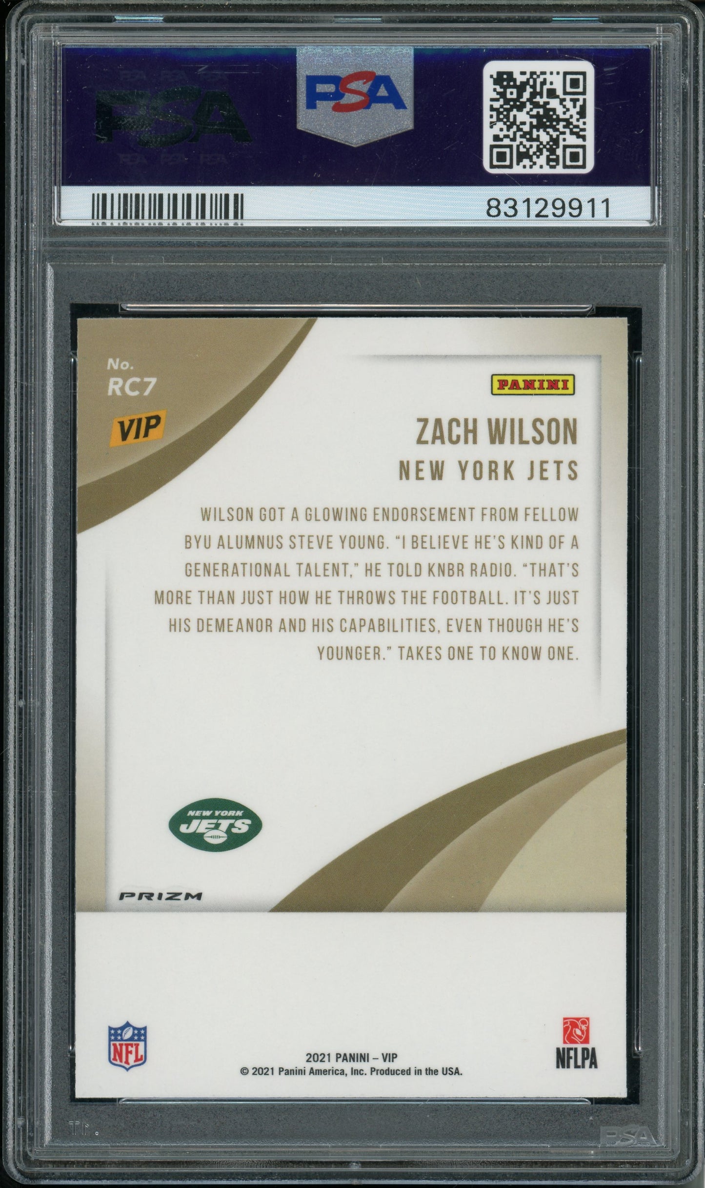2022 Panini National VIP Zach Wilson #RC7 Rookies Tiger Stripes PSA 10