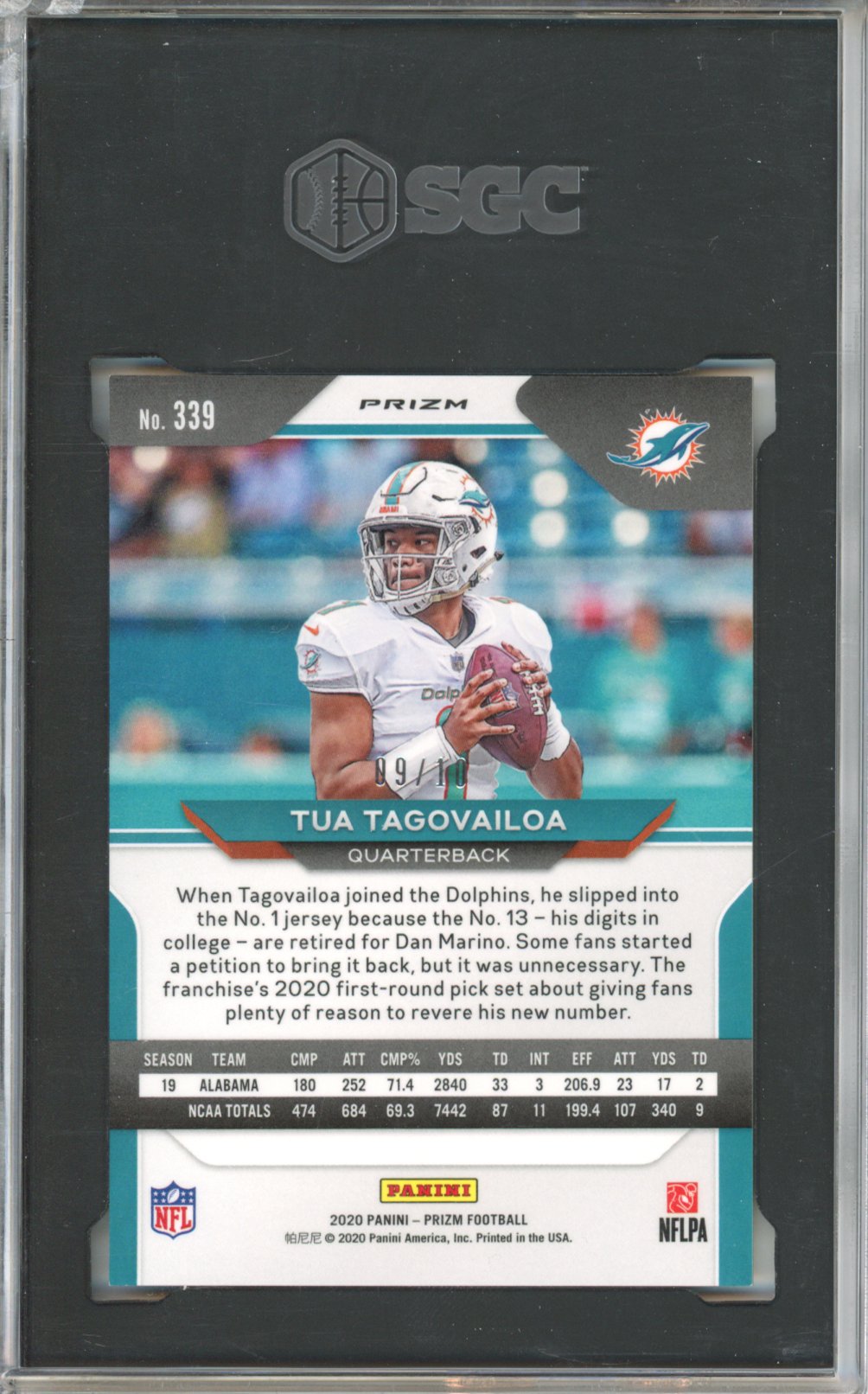 2020 Panini Prizm Tua Tagovailoa #339 Gold Prizms /10 SGC 9
