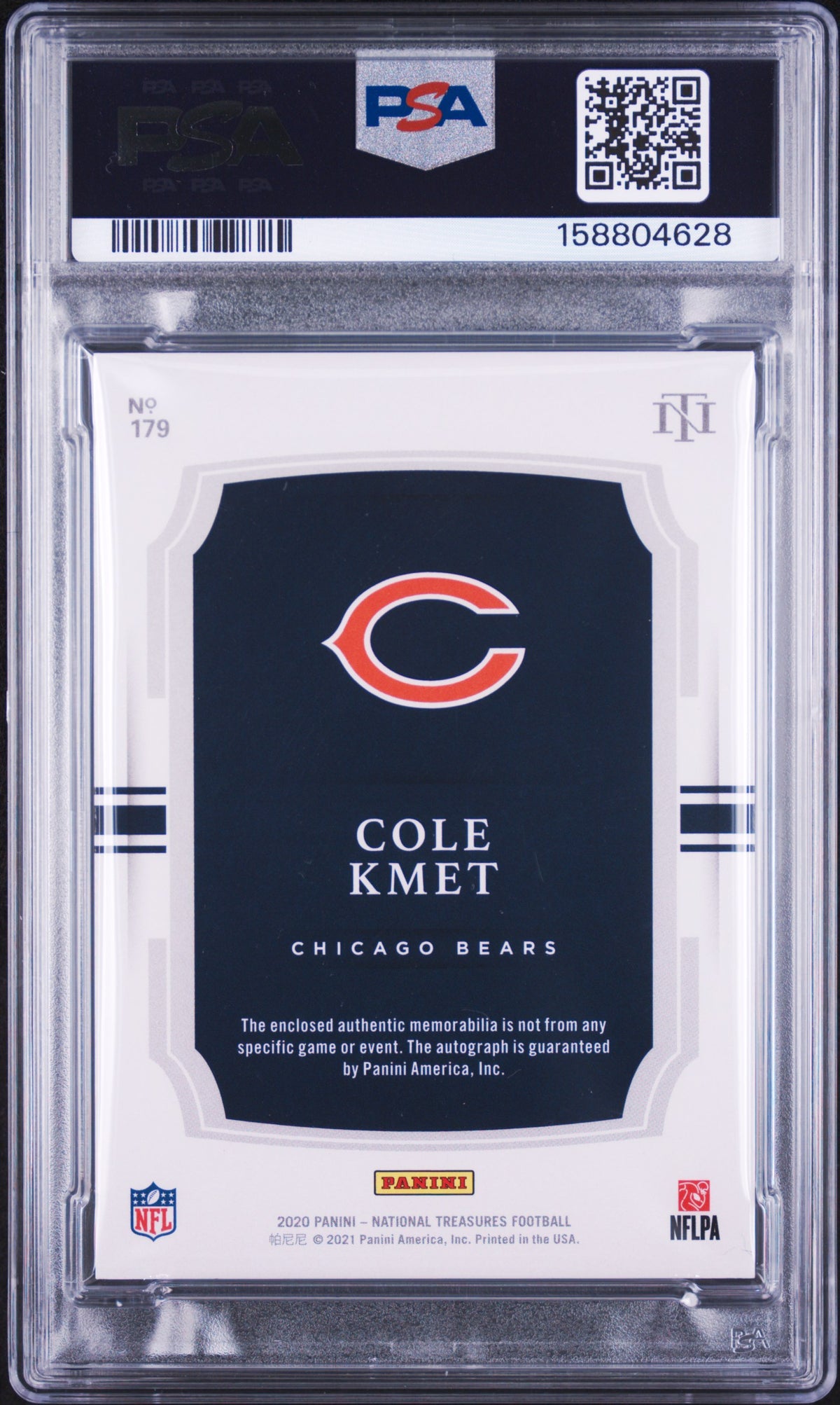 2020 Panini National Treasures Football Cole Kmet #179 National Treasures Patch Autographs English PSA 7