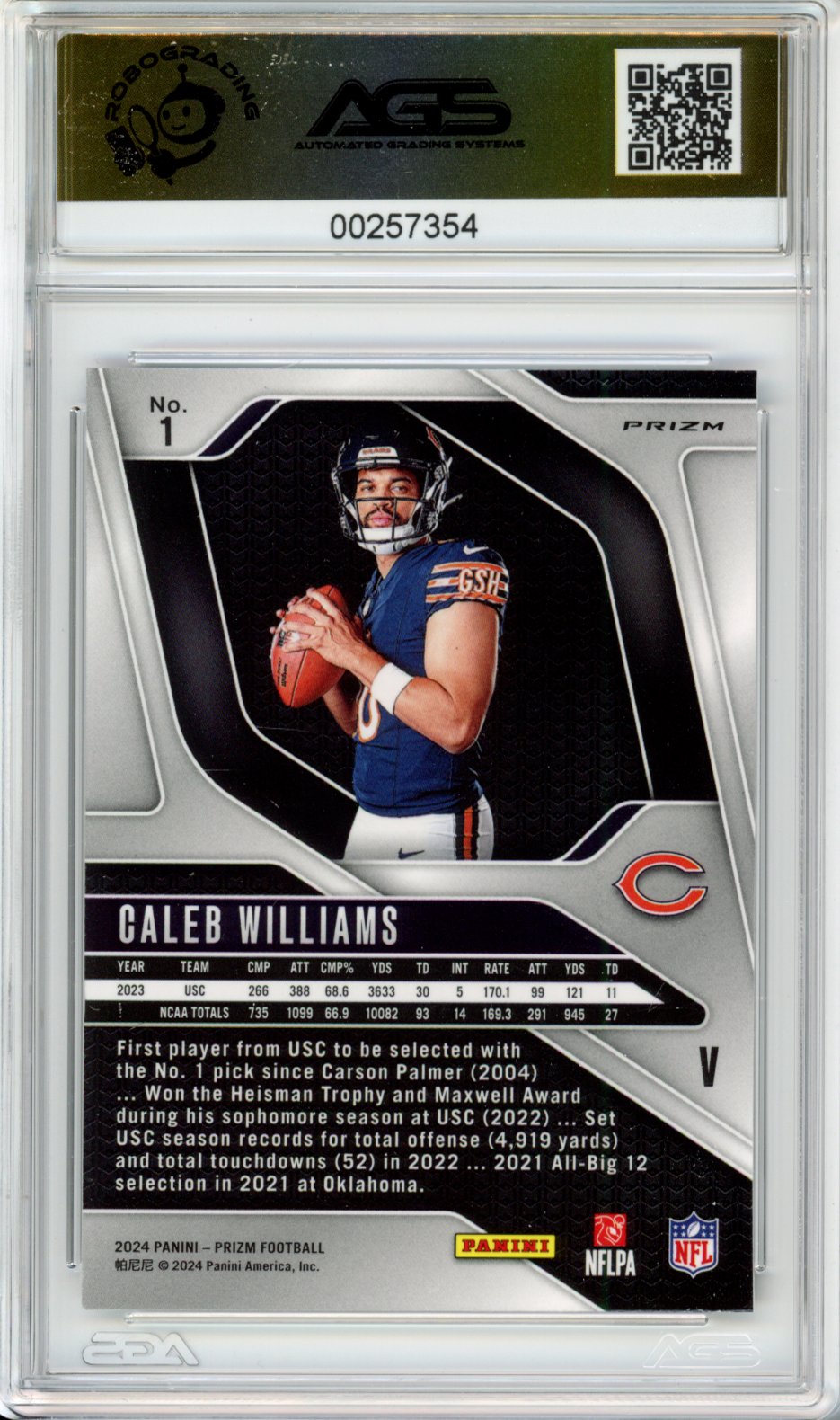 2024 Panini Prizm Caleb Williams #001 SILVER AGS 10 RC Rookie