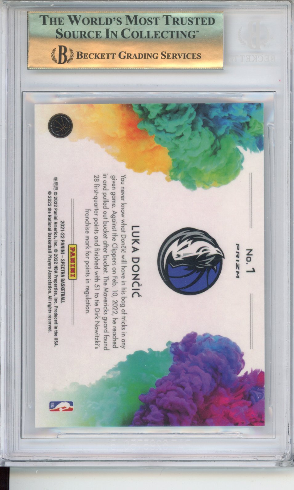 2021-22 Panini Spectra Color Blast Luka Doncic #1 BGS 10