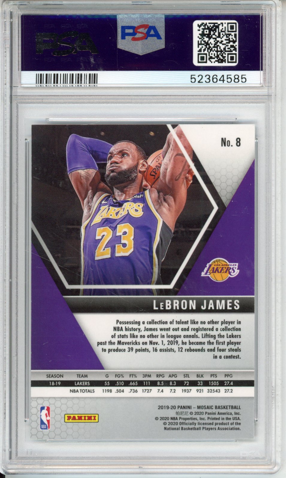 2019 Panini Mosaic LeBron James #8 PSA 10