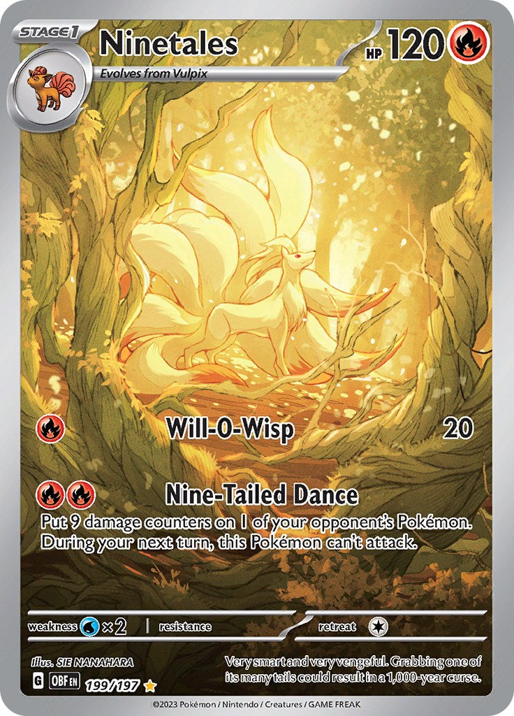 199 197 pokemon card Ninetales 199/197 Obsidian Flames Illustration Rare Holo Pokemon Card