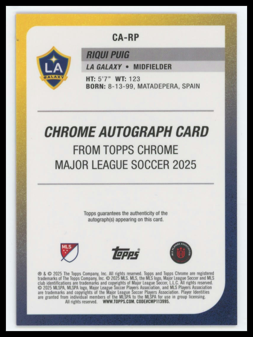 2025 Topps Chrome MLS Riqui Puig Chrome Autographs Pink X-Fractor #/99