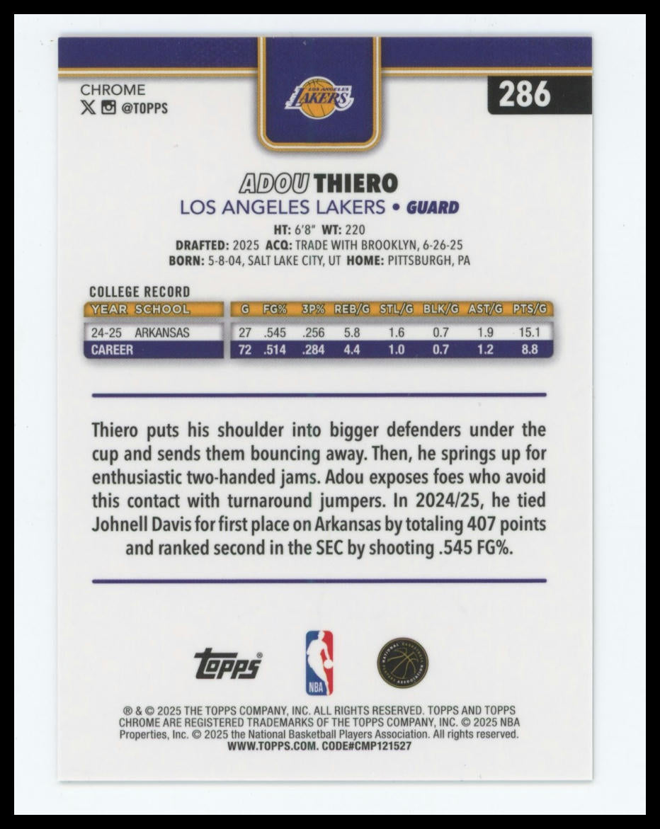2025-26 Topps Chrome Adou Thiero Gold Refractor