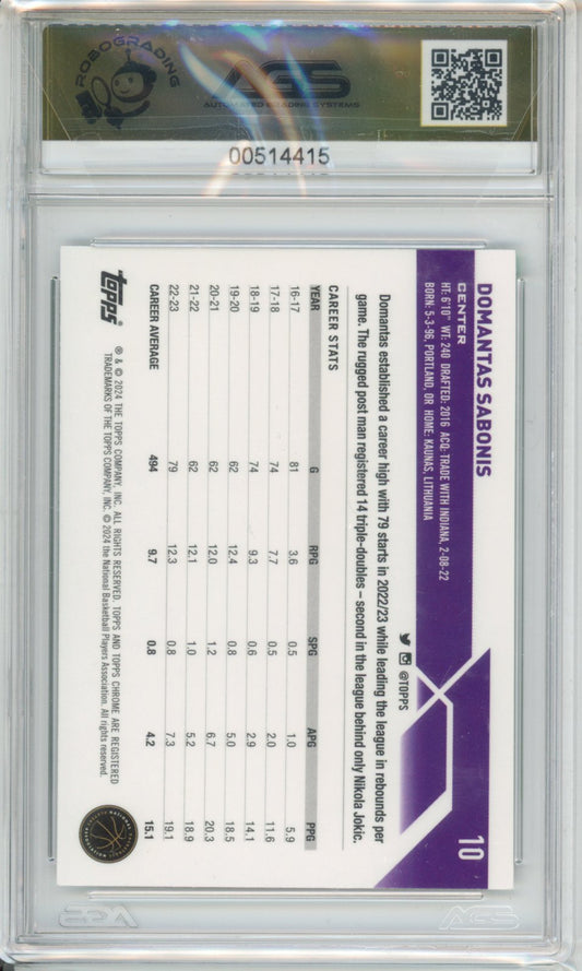 2023-24 TOPPS CHROME BASKETBALL DOMANTAS SABONIS #010 GREEN REFRACTORS 03/99 AGS 10