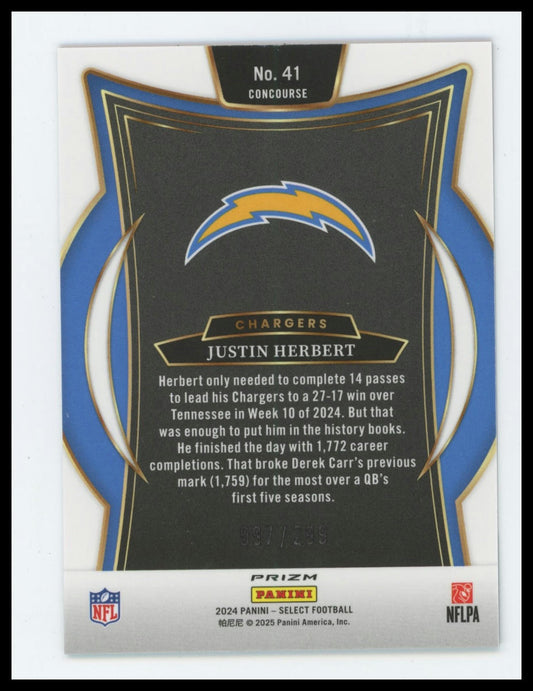 2024 Panini Select Justin Herbert Tri-Color Prizm #/299