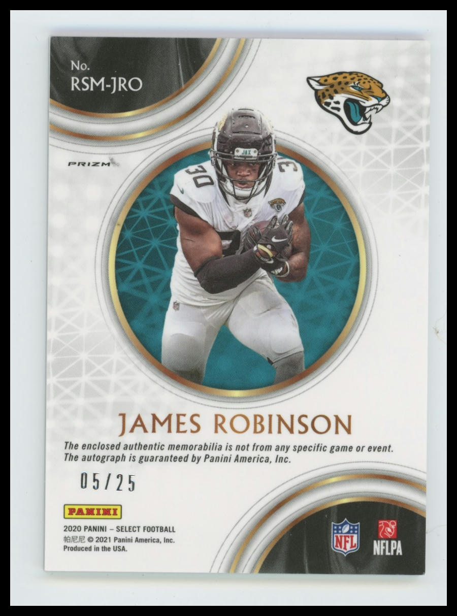 2020 Select James Robinson Rookie Signature Memorabilia Neon Orange Pulsar /25