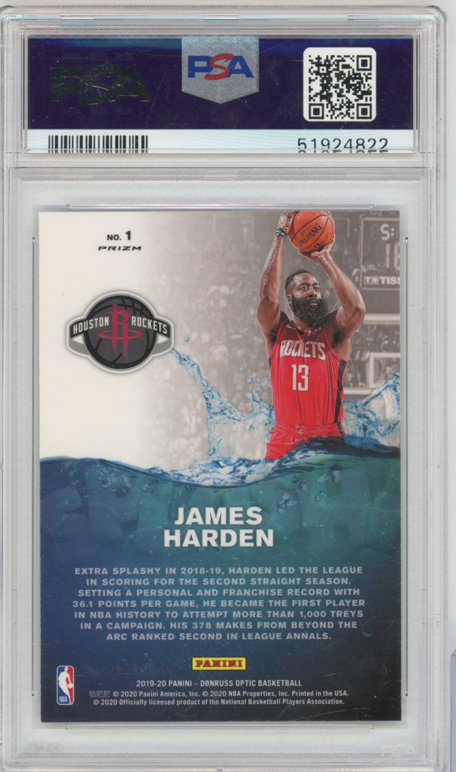 2019 Panini Donruss Optic Basketball James Harden #1 Donruss Optic Splash! English PSA 10