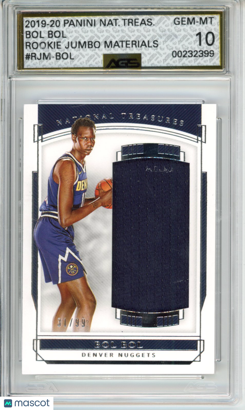 2020 Panini National Treasures Bol Bol #RJM-BOL Rookie Jumbo Materials AGS 10