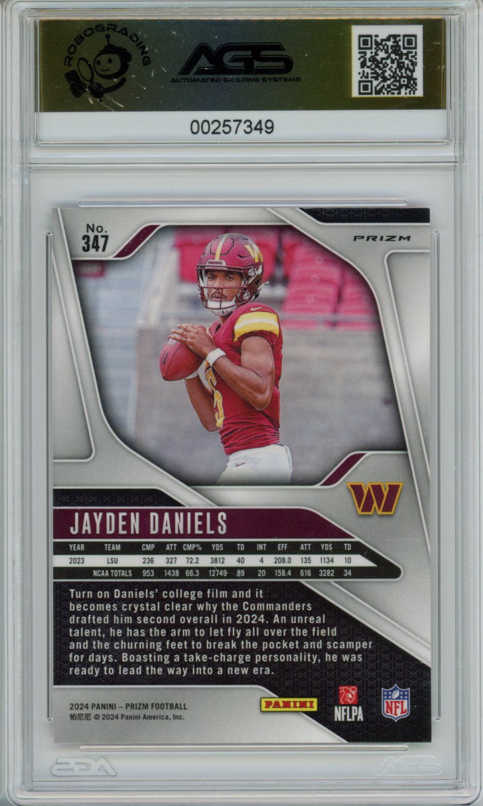 2024 Panini Prizm Jayden Daniels #347 PINK AGS 10 Rookie RC