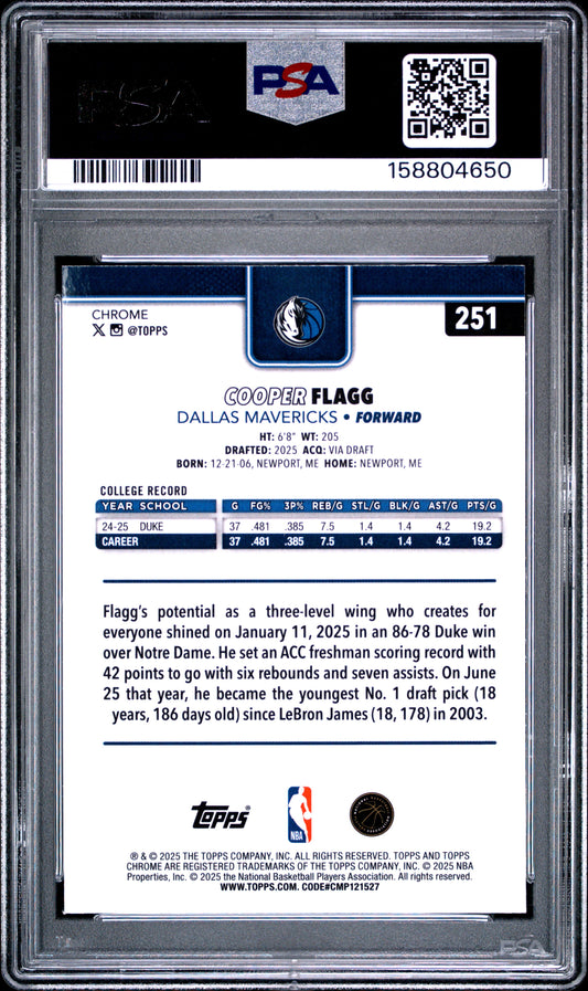 2025 Topps Chrome Basketball Cooper Flagg #251 RayWave Refractor English PSA 9