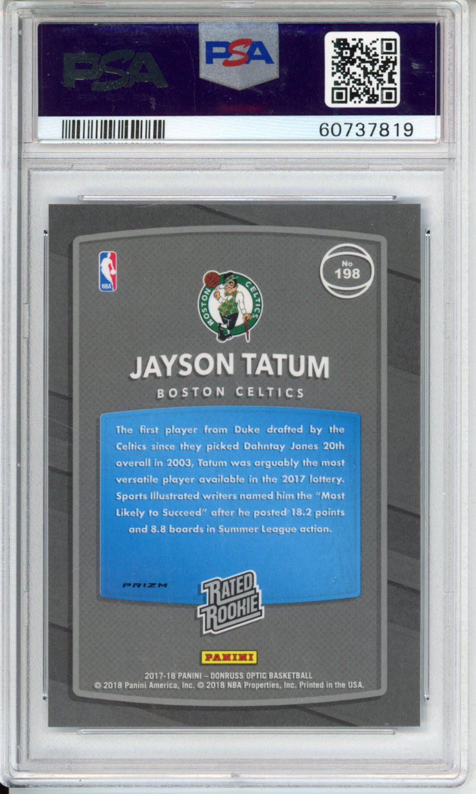 2017 Panini Donruss Optic Jayson Tatum #198 Holo PSA 10