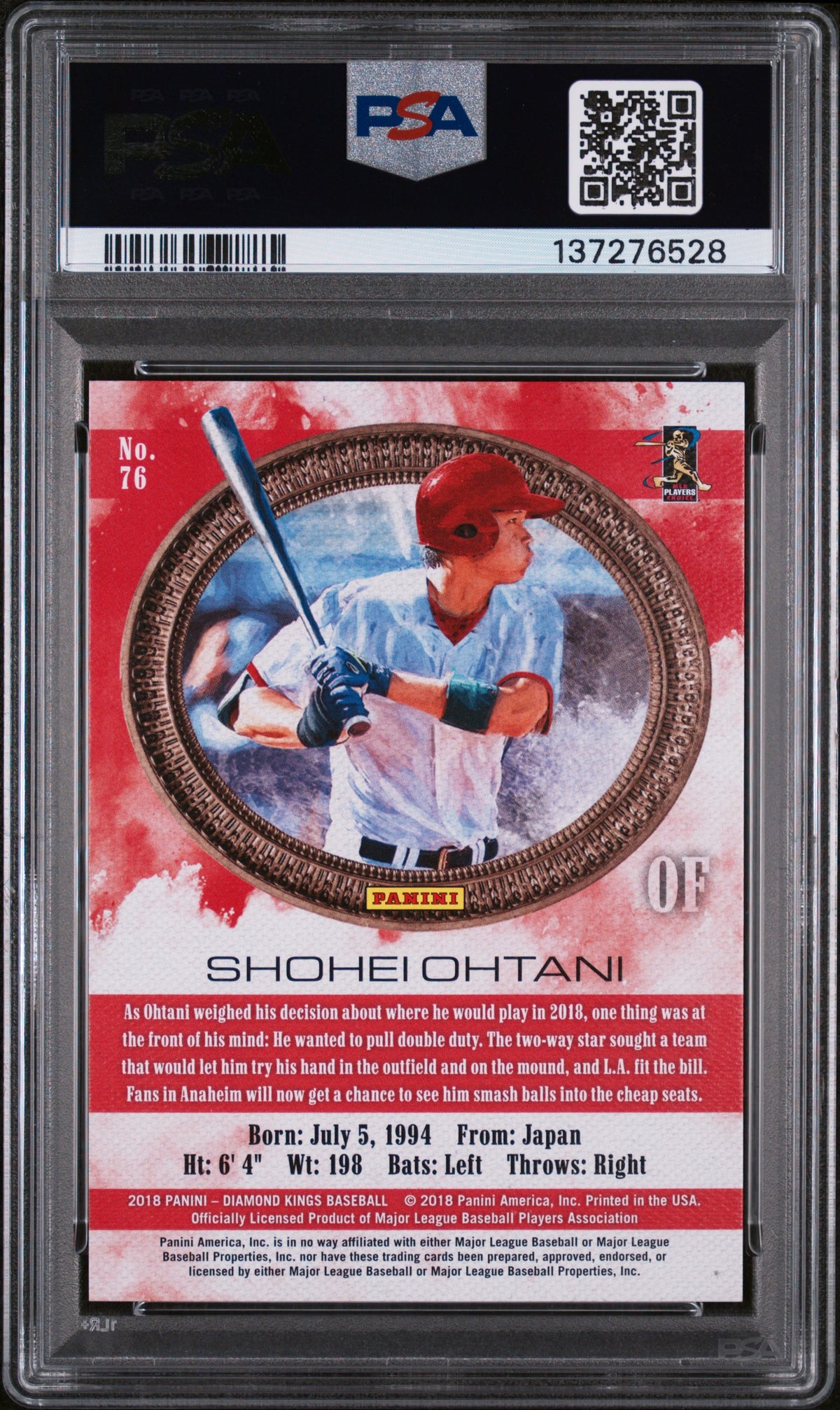 2018 Panini Diamond Kings Baseball Shohei Ohtani #76 Red Frame English PSA 9