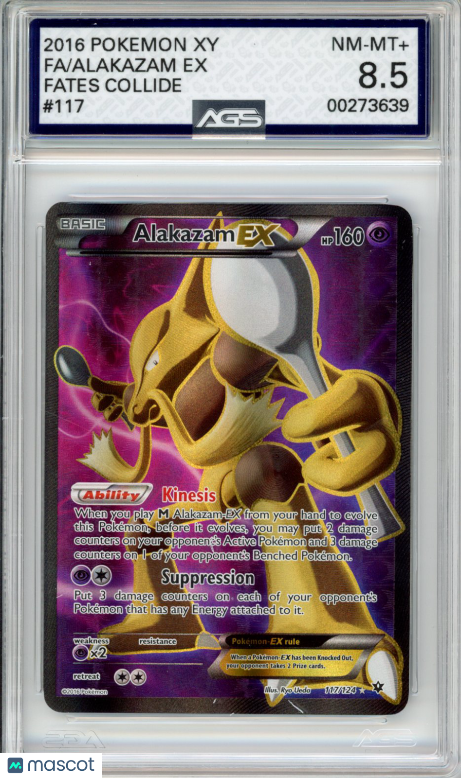 2016 Pokemon Fates Collide Alakazam EX #117/124 AGS 8.5