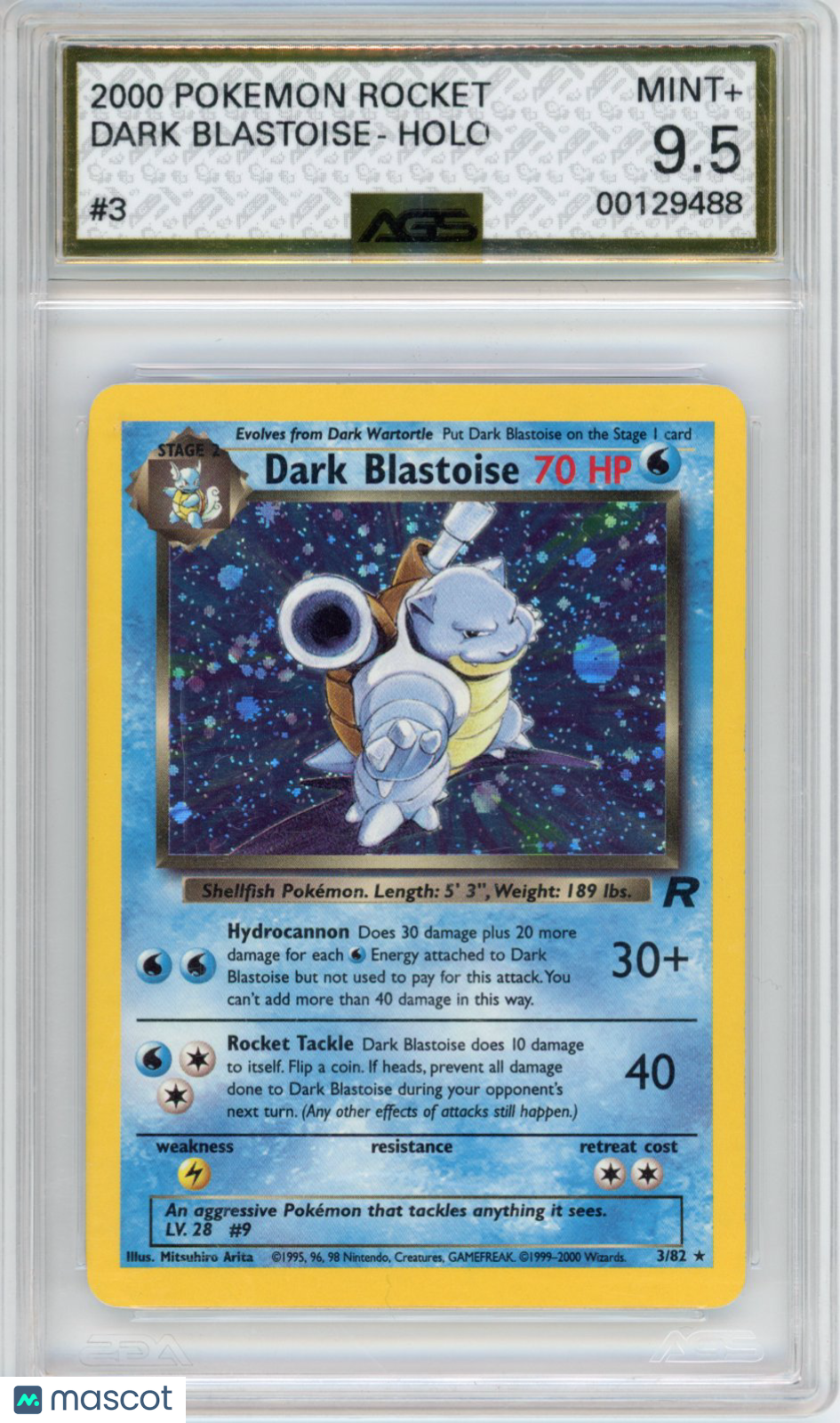 2000 Pokemon Team Rocket Dark Blastoise #003 Unlimited AGS 9.5