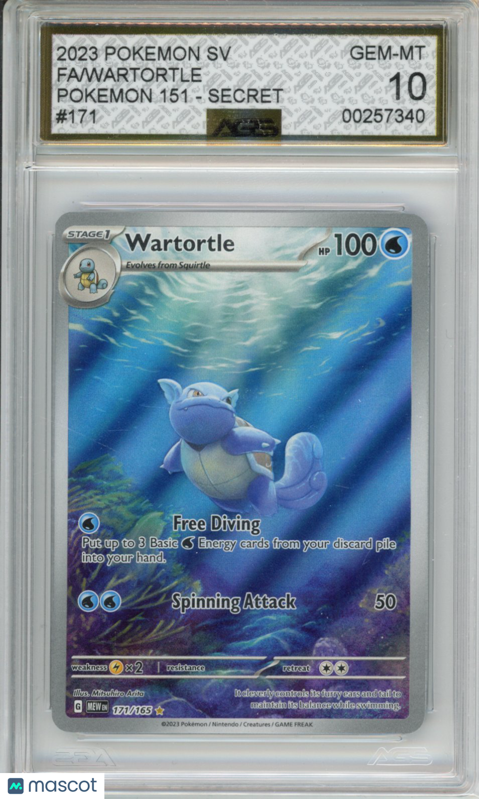2023 Pokemon 151 Wartortle #171 AGS 10