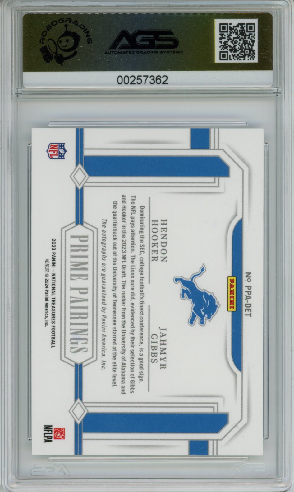 2024 National Treasures HENDON HOOKER JAHMYR GIBBS PRIME PAIRINGS AGS 10 RC