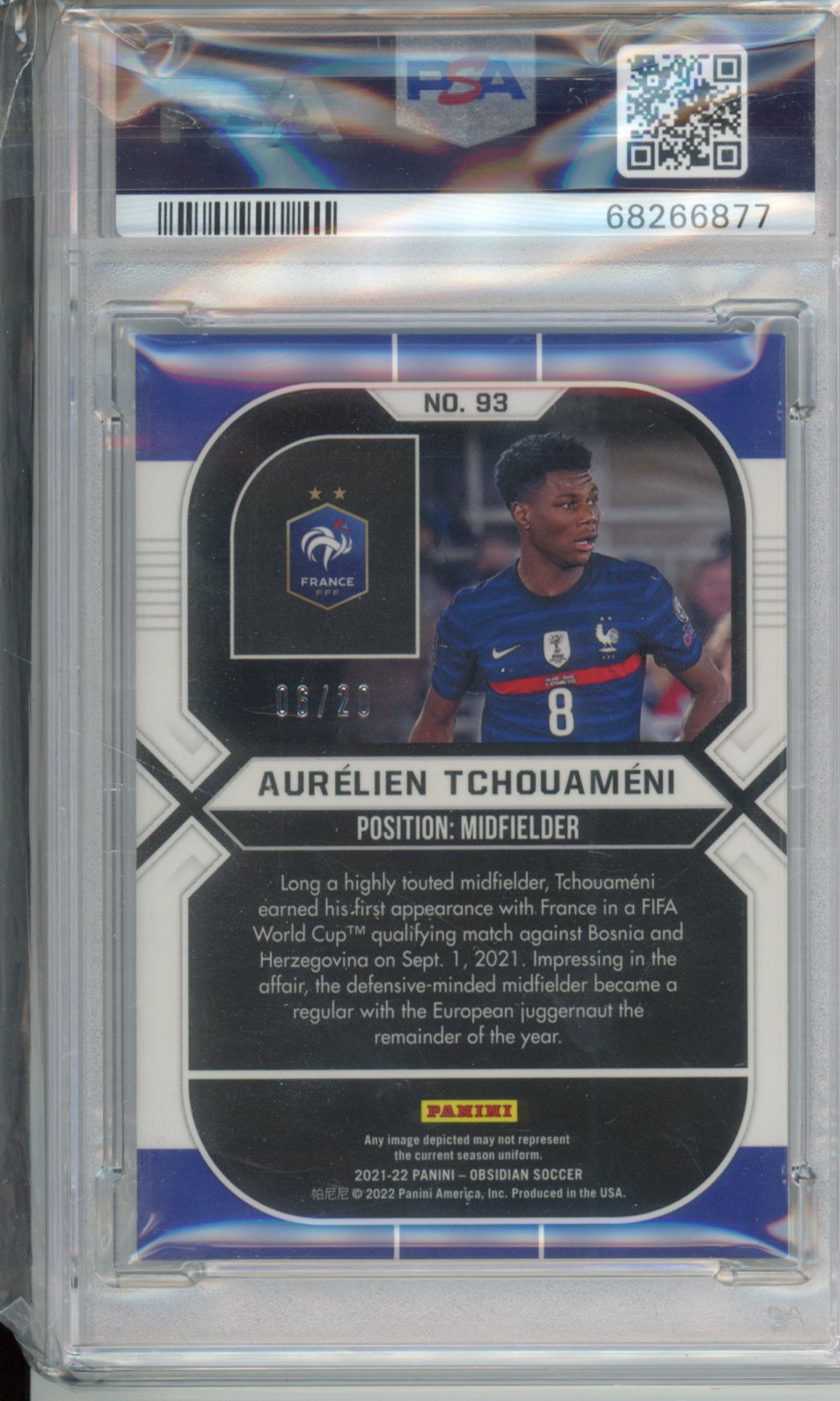 2021 Panini Obsidian Aurelien Tchouameni #93 Electric Etch Blue PSA 9