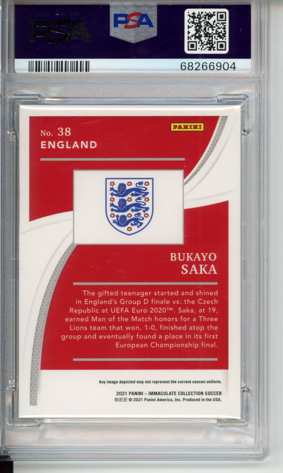 2021 Panini Immaculate Collection Bukayo Saka #38 PSA 10