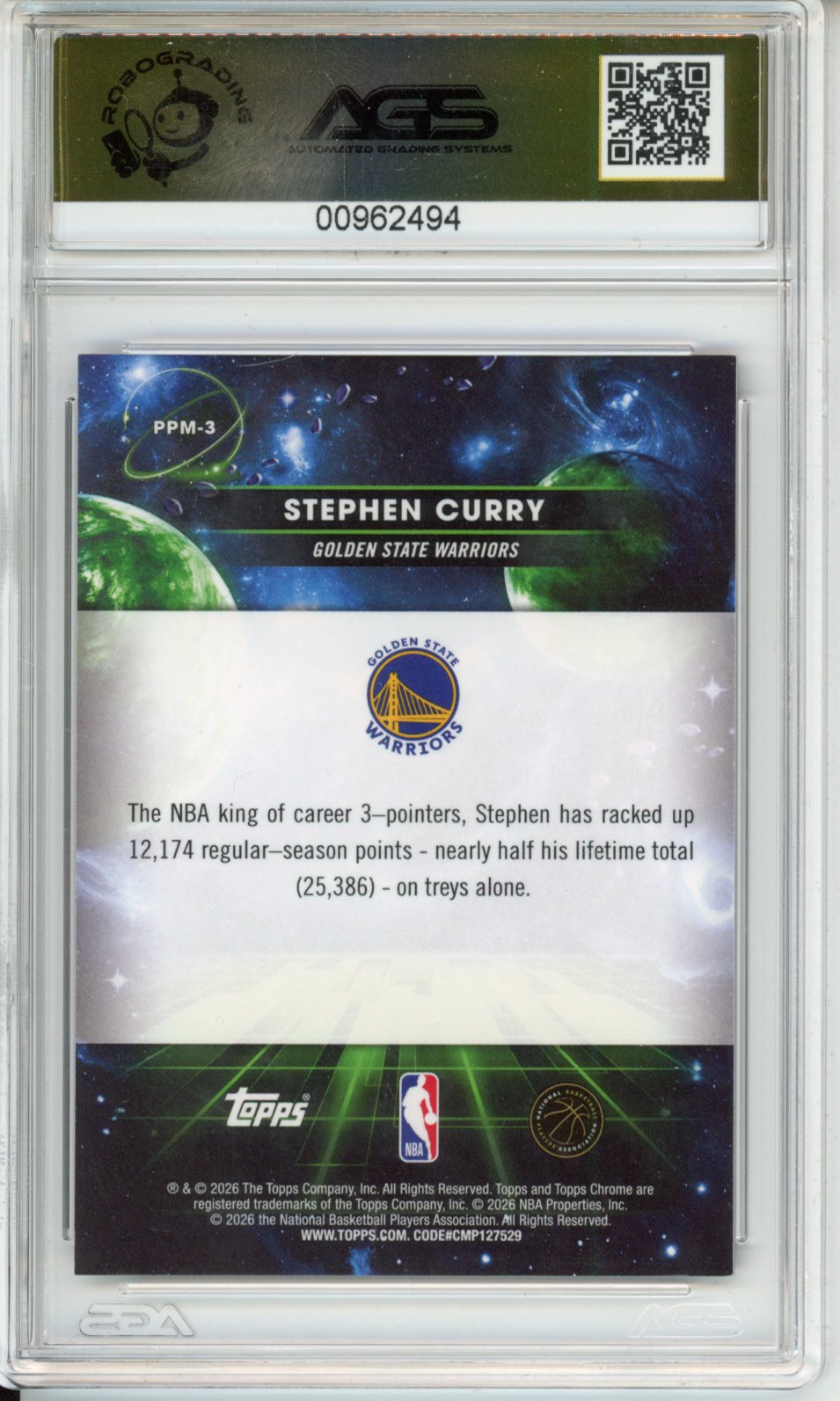 Topps 2025-26 COSMIC CHROME STEPHEN CURRY #PPM-3 PLANETARY PURSUIT - MERCURY English AGS 9.5