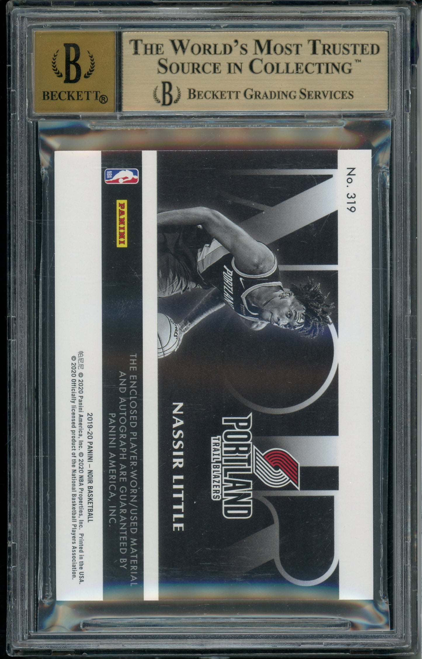 2019-20 Noir Nassir Little #319 Jersey Black White BGS 9.5 Auto 10 RPA Rookie