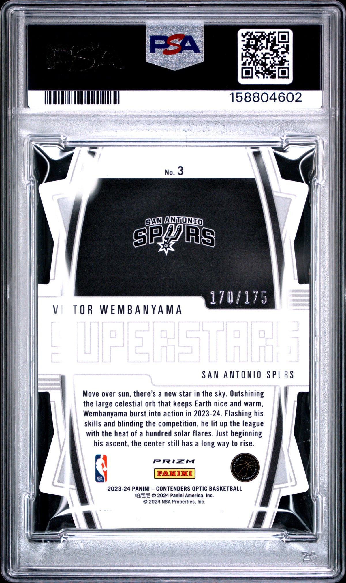 2023 unknown Panini Contenders Optic Superstars Victor Wembanyama Red Cracked Ice 3 English PSA 8