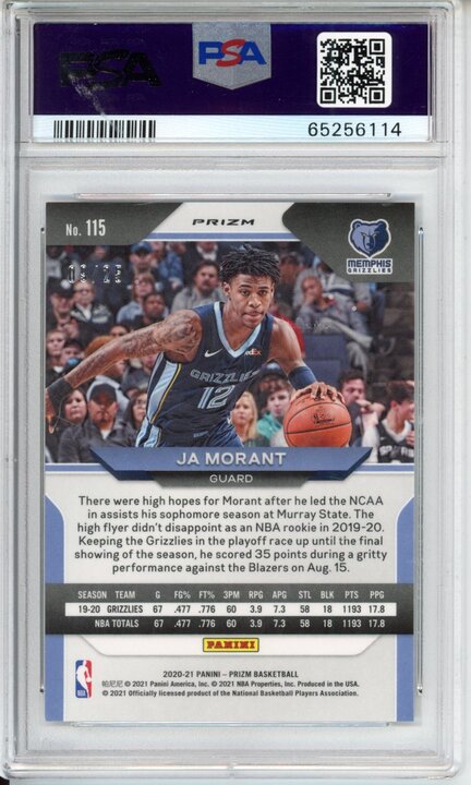 2020 Panini Prizm Ja Morant #115 Mojo /25 PSA 10