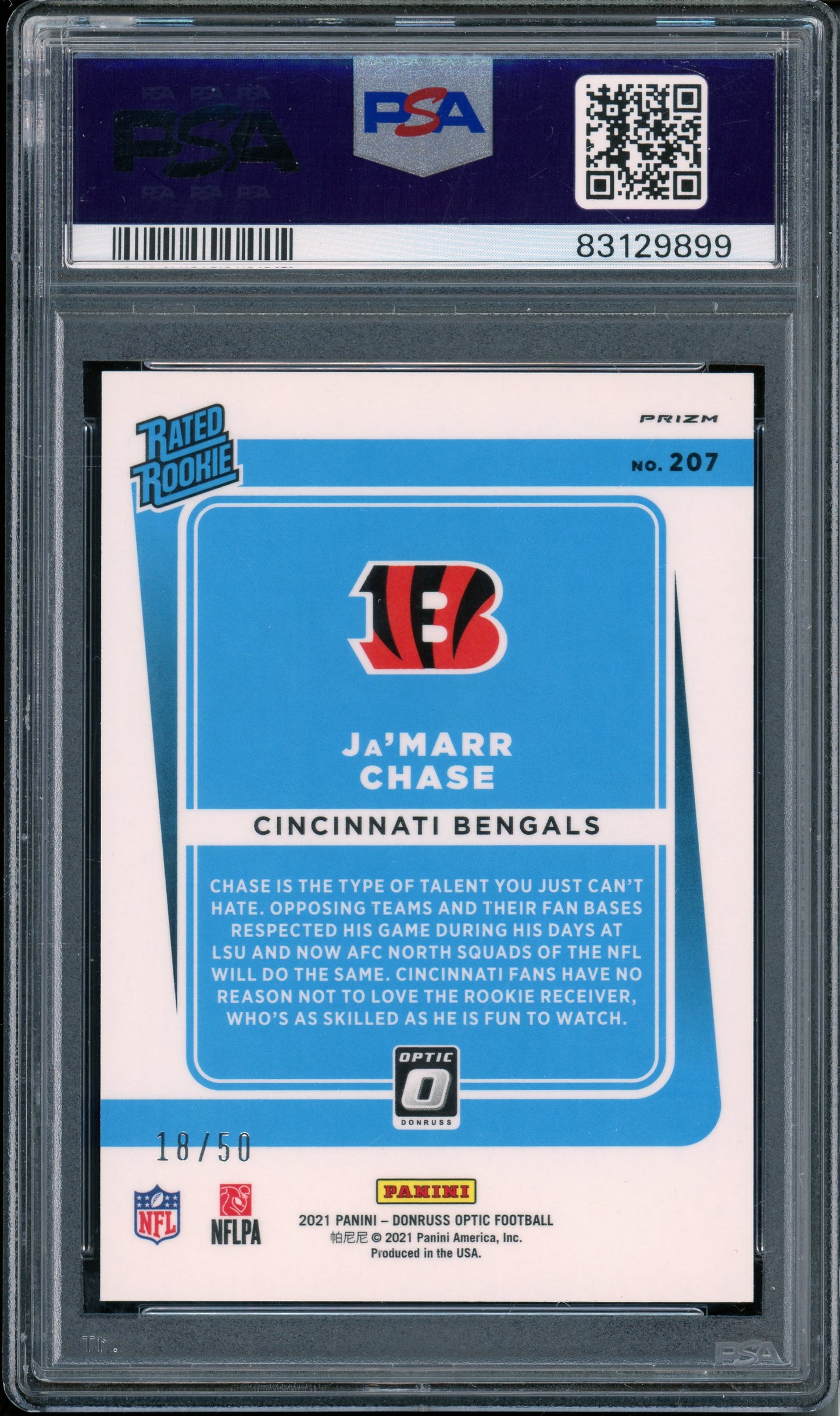 2021 Panini Donruss Optic Ja'marr Chase #207 Purple PSA 9