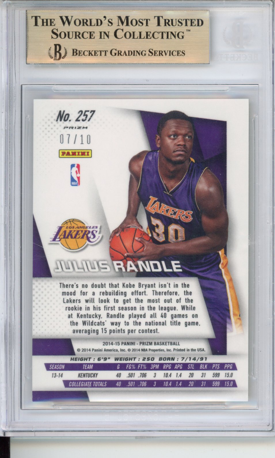 2014 Panini Prizm Julius Randle #257 gold /10 BGS 9.5