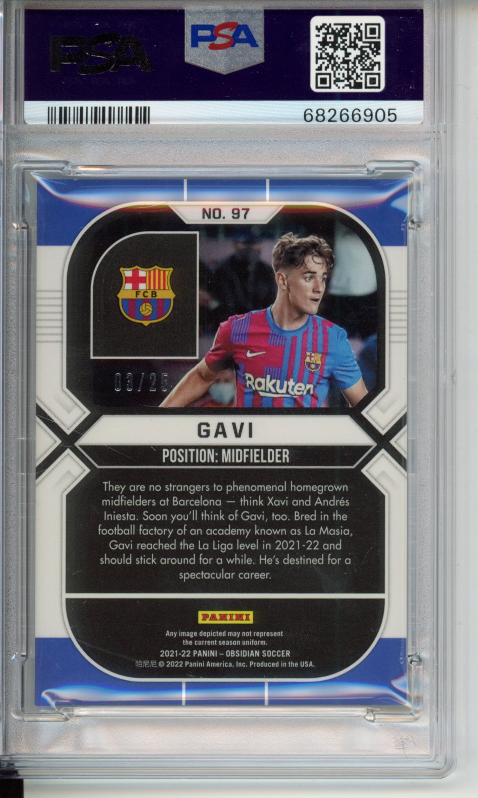 2021 Panini Obsidian Gavi #97 Electric Etch Orange PSA 9