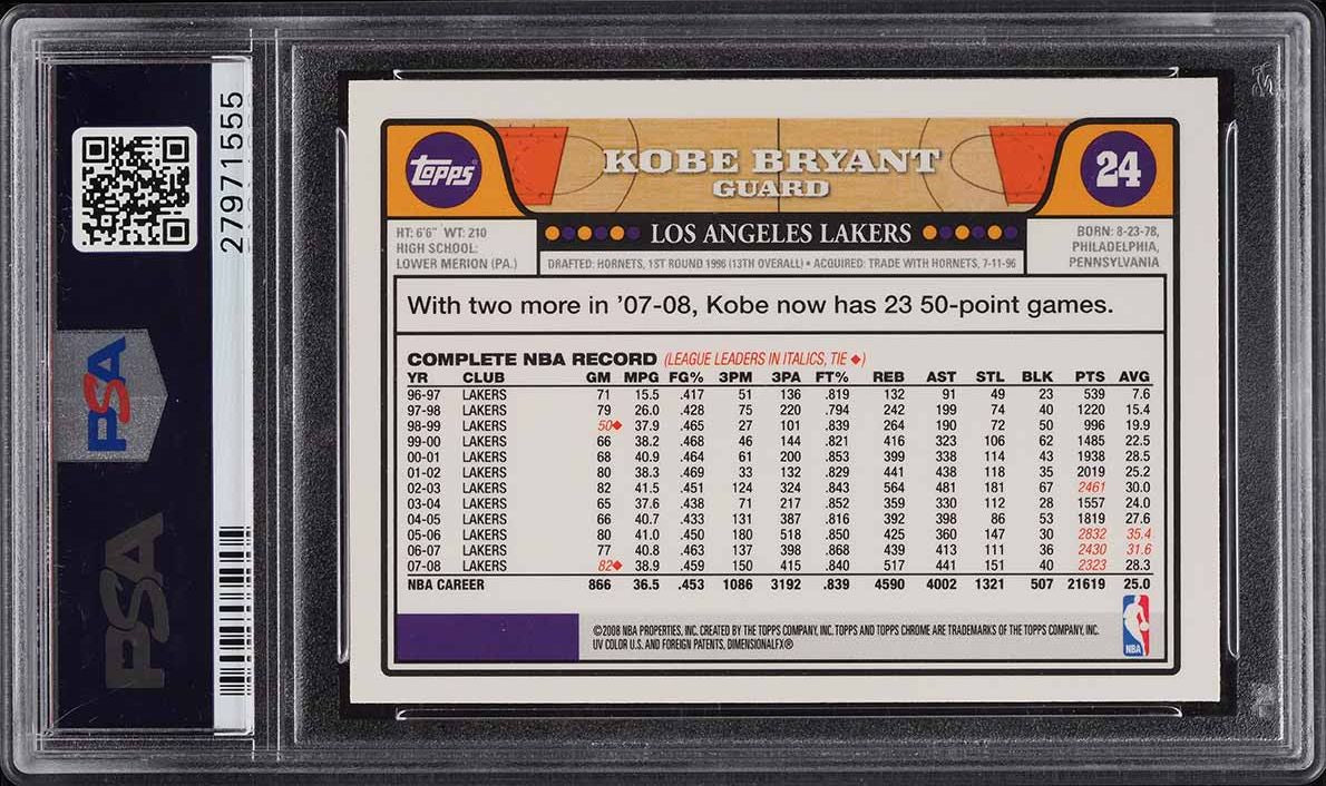 2008 Topps Chrome Kobe Bryant #24 PSA 10