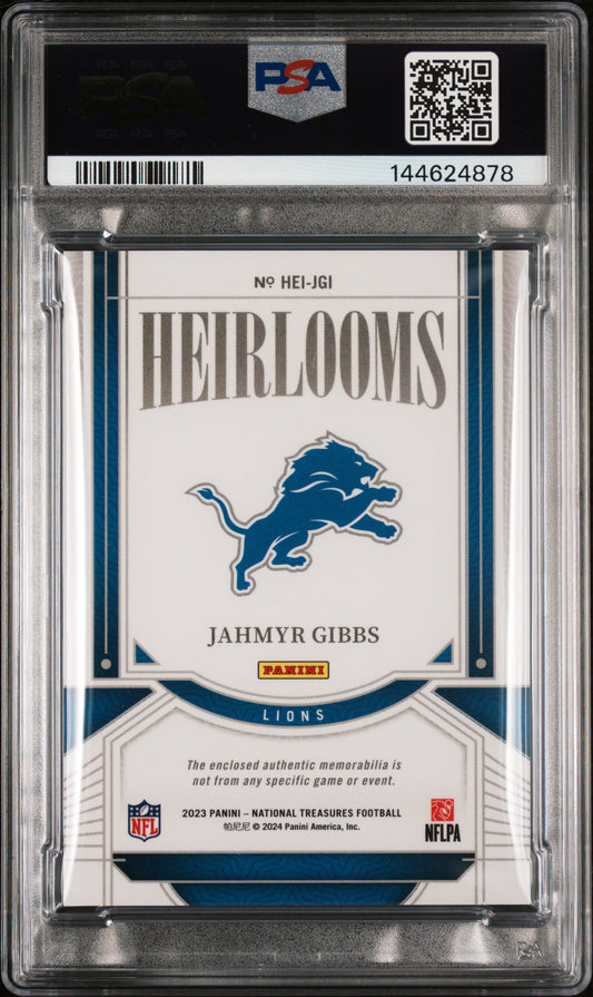 2023 Panini National Treasures Heirlooms Relics Jahmyr Gibbs Holo Silver JGI PSA 9