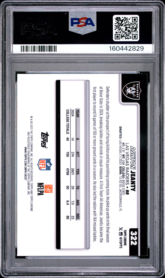 2025 Topps Chrome Football Ashton Jeanty #322 Pink Refractor English PSA 9
