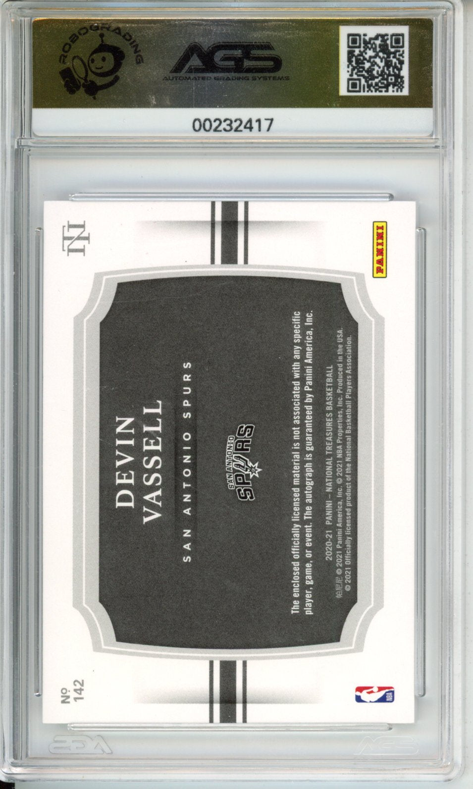 Panini 2020-21 National Treasures Devin Vassell #142b Base English AGS 9.5